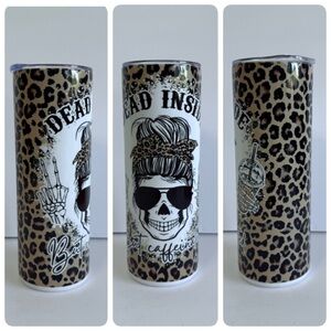 Leopard Print Dead Inside But Caffeinated 20oz Skinny Tumbler